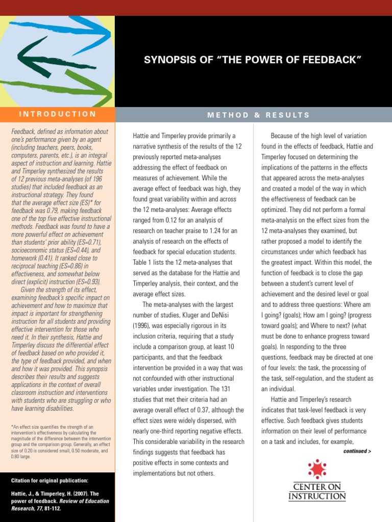 Optimizing Feedback for Student Success | PDF