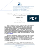 HCFANY Testimony for Public Hearing on Health/Medicaid Budget 2015-2016 NYS Executive Budget