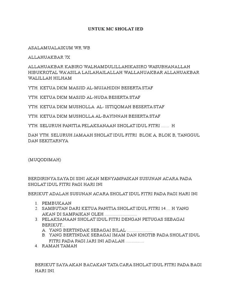 Naskah Sambutan Ketua Panitia Idul Adha Terbaru Kumpulan Referensi Teks Pidato
