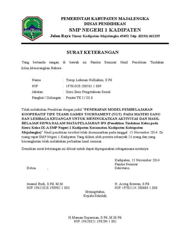 Surat Pernyataan Seminar Ptk