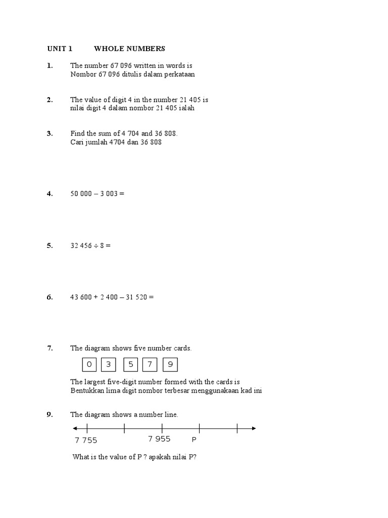Unit 1whole Numbers | PDF | Teaching Methods & Materials