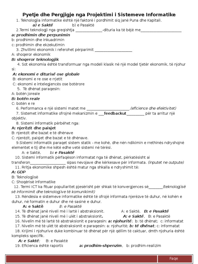 Projektimi I Sistemeve Informatike Pyetje | PDF