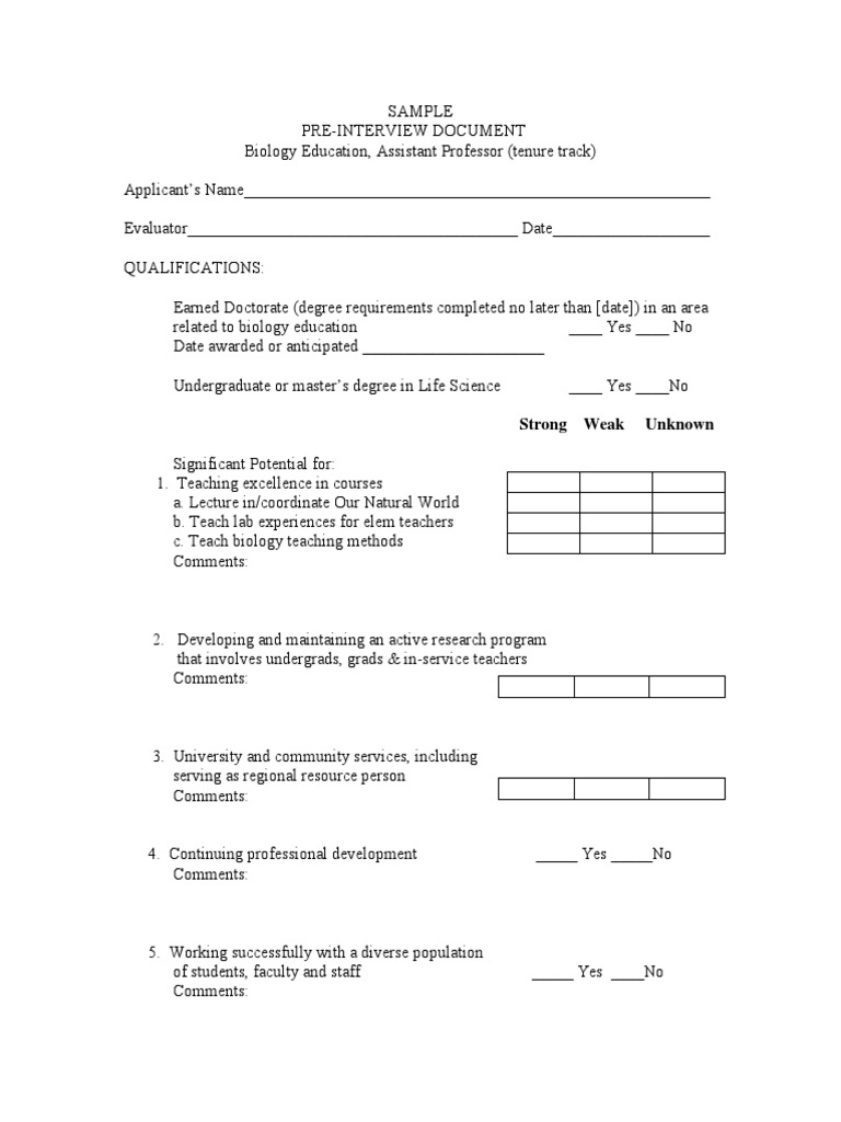 Pre Interview Document | PDF | Wellness