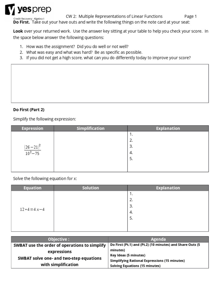 CW2 Multiple Representations of Linear Functions | PDF