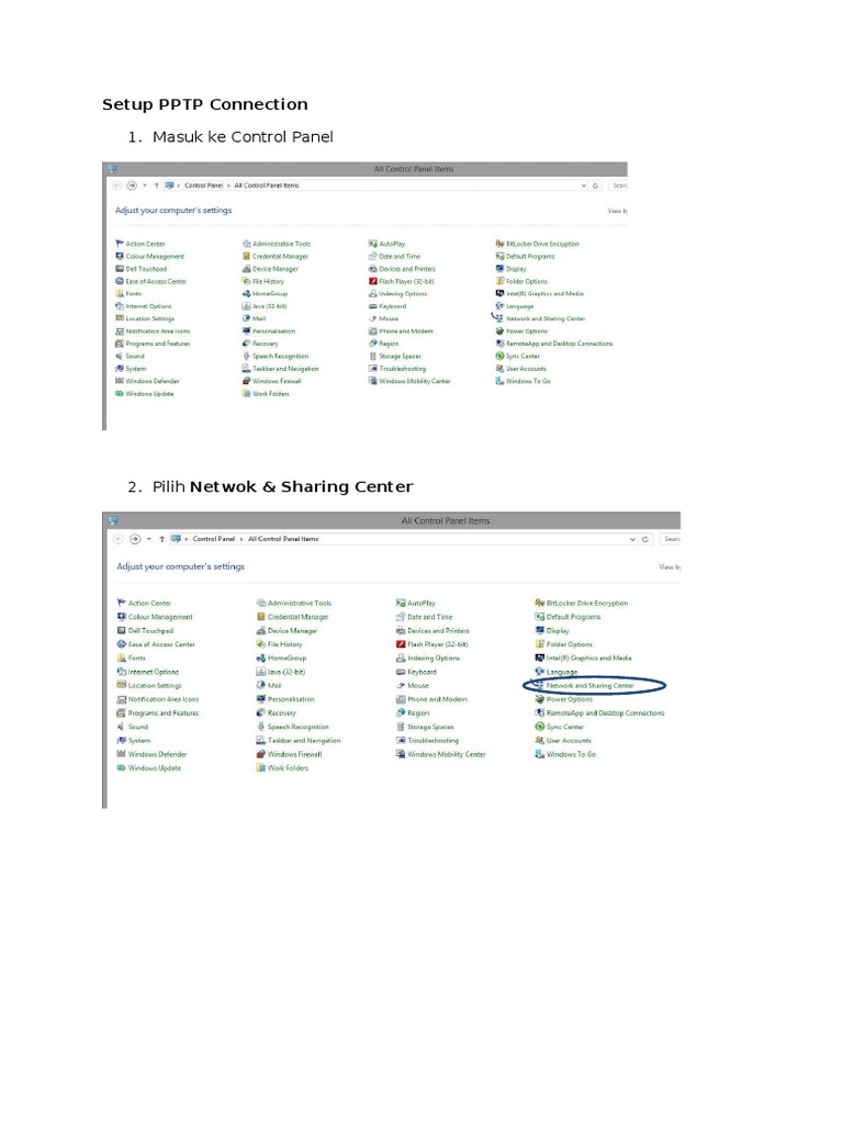Masuk Ke Control Panel: Setup PPTP Connection | PDF
