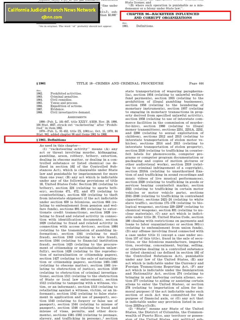 RICO Racketeering 18USC19611968 & Jury Instructions Racketeer