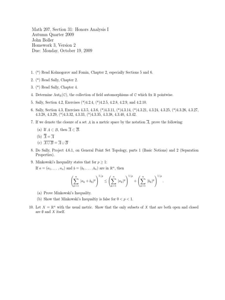Math 207 Honors Analysis I Homework 3 | PDF | Technology & Engineering ...