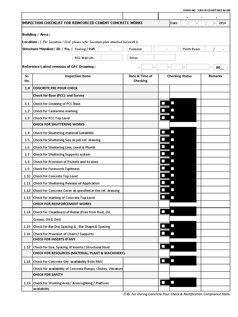 RCC Works Inspection Checklist | PDF | Architectural Design | Architecture
