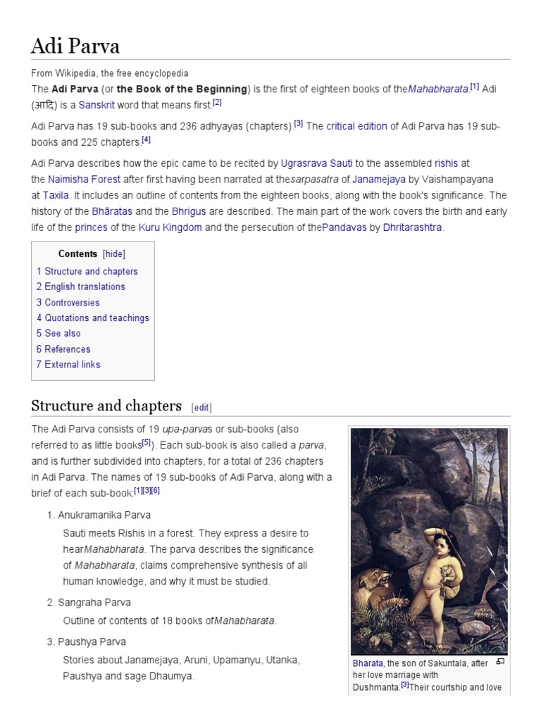 Adi Parva Wikipedia, The Free Encyclopedia PDF Mahabharata