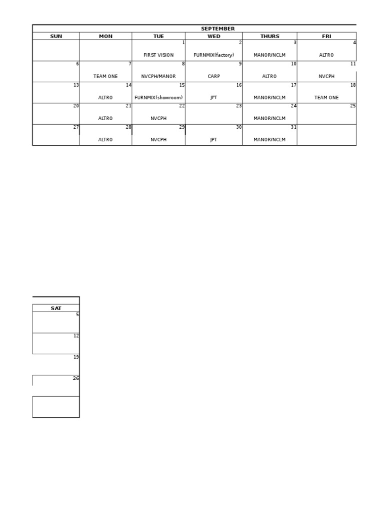 September Schedule Overview | PDF