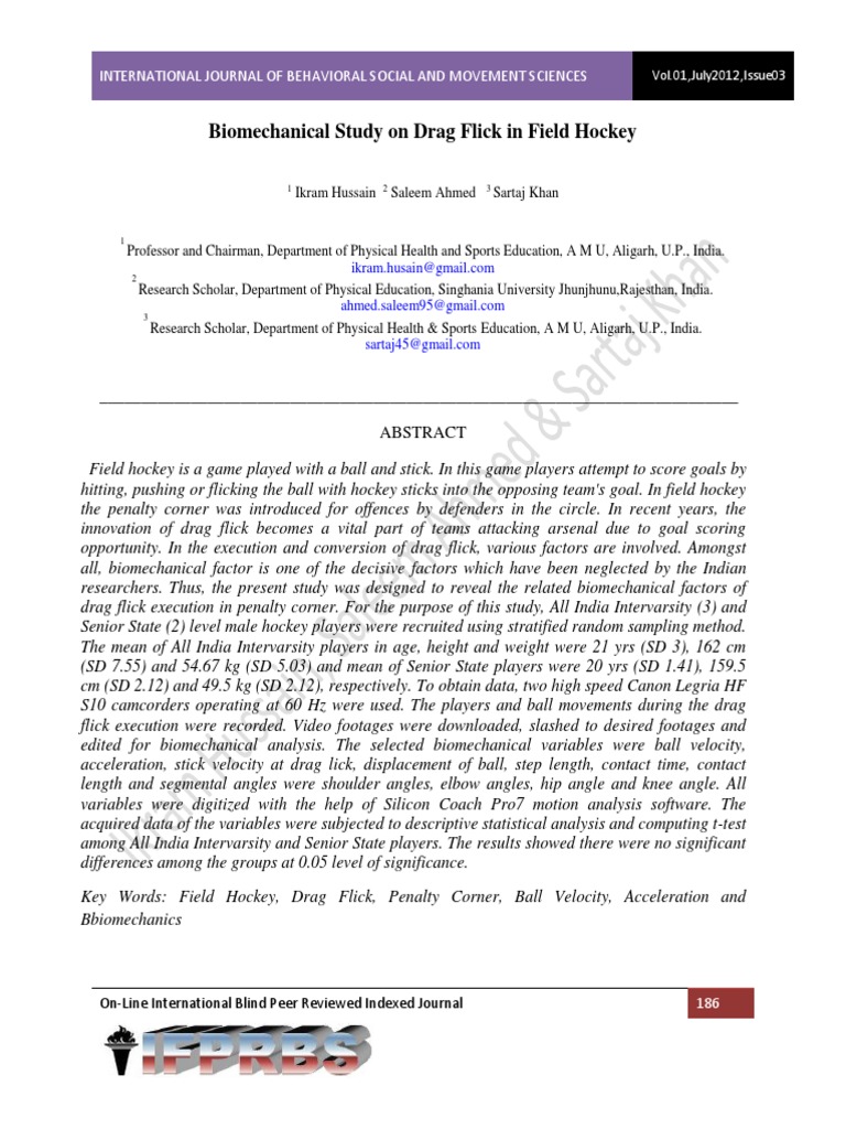 Biomechanical Study On Drag Flick in Field Hockey PDF Sports Science