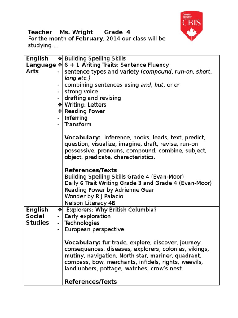 Teacher Ms. Wright Grade 4: Long Etc.) | PDF | Foreign Language Studies ...