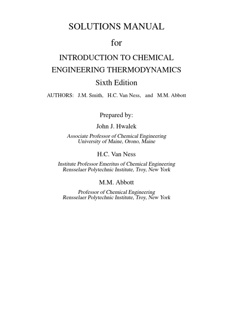 Solutions Manual For: Introduction To Chemical Engineering ...