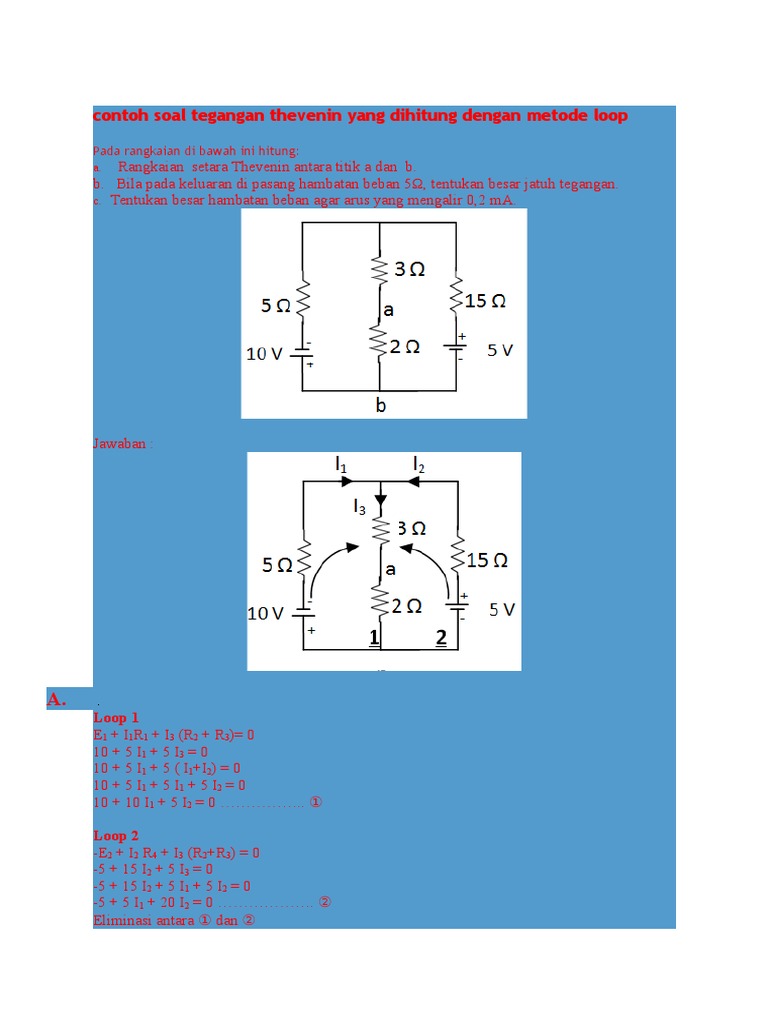 Contoh Soal Tegangan Thevenin Yang Dihitung Dengan Metode Loop