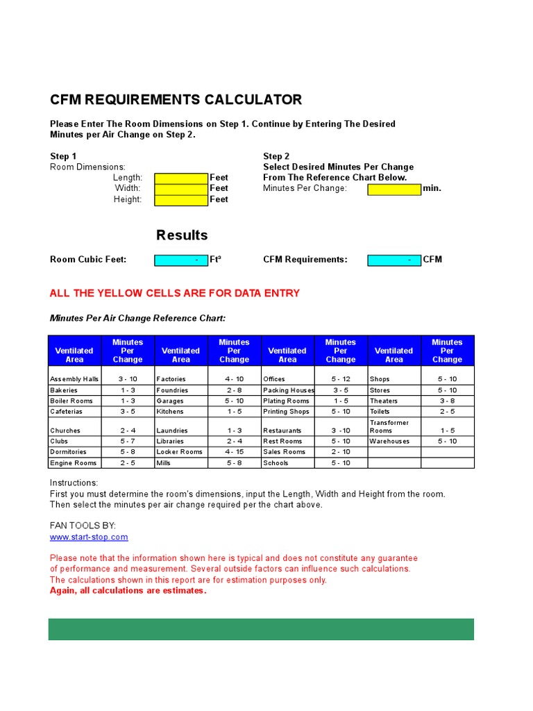 Cfm Calculator Pdf Computers Technology Engineering