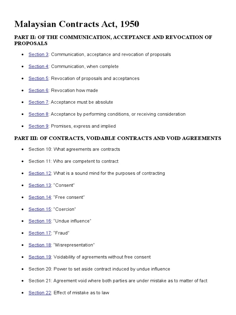 Malaysia Contracts Act 1950 | PDF | Virtue | Contract Law
