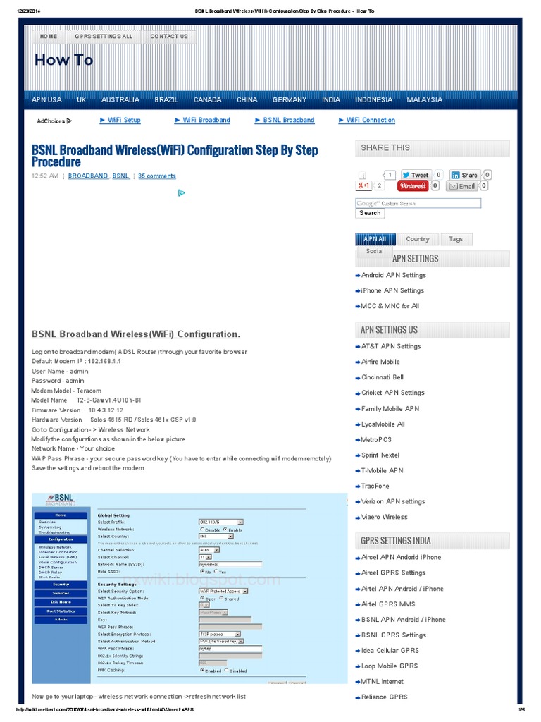 BSNL Broadband Wireless (WiFi) Configuration Step by Step Procedure How ...