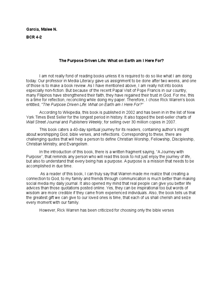 Book Review: The Purpose Driven Life | PDF | Books | Religious ...