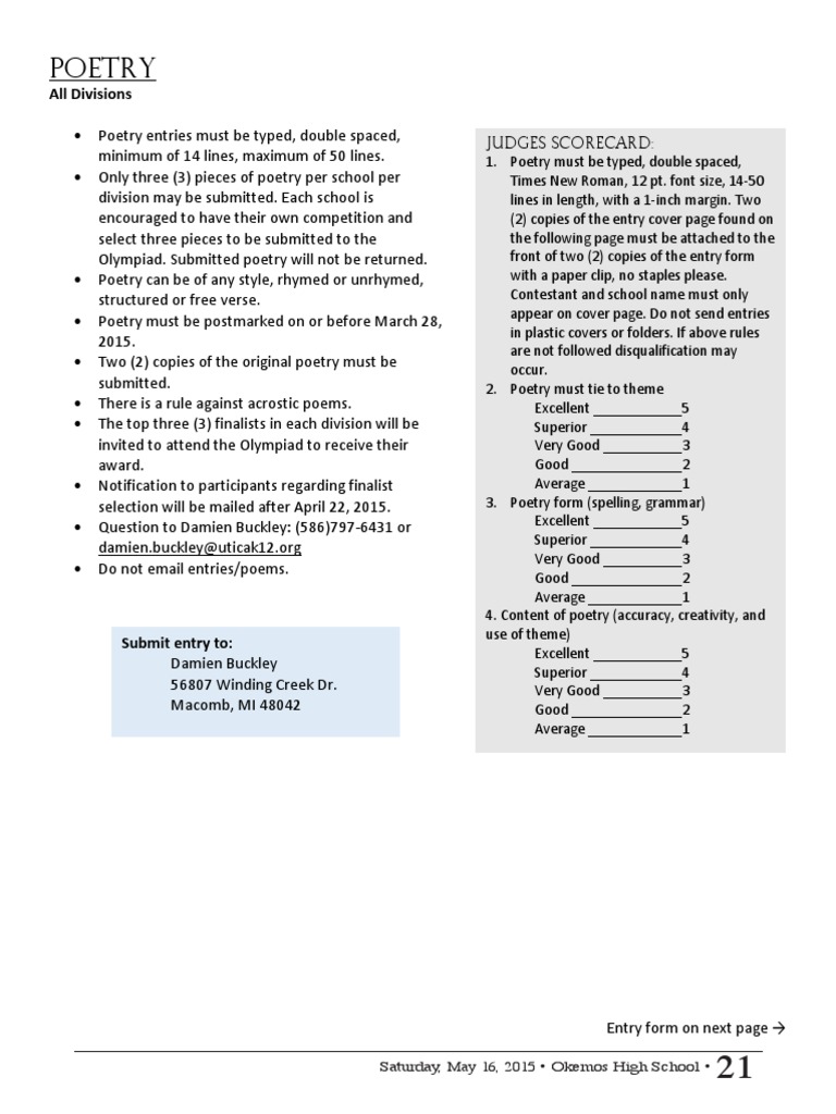 Okemos High School Poetry Contest Guidelines | PDF | Poetry