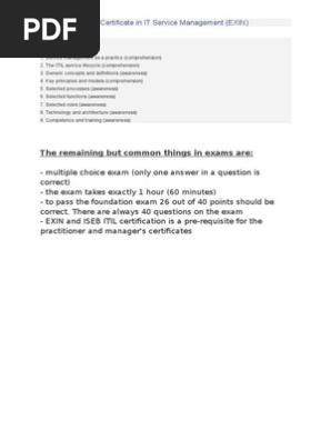 Itil Exam Content Pdf Itil It Service Management