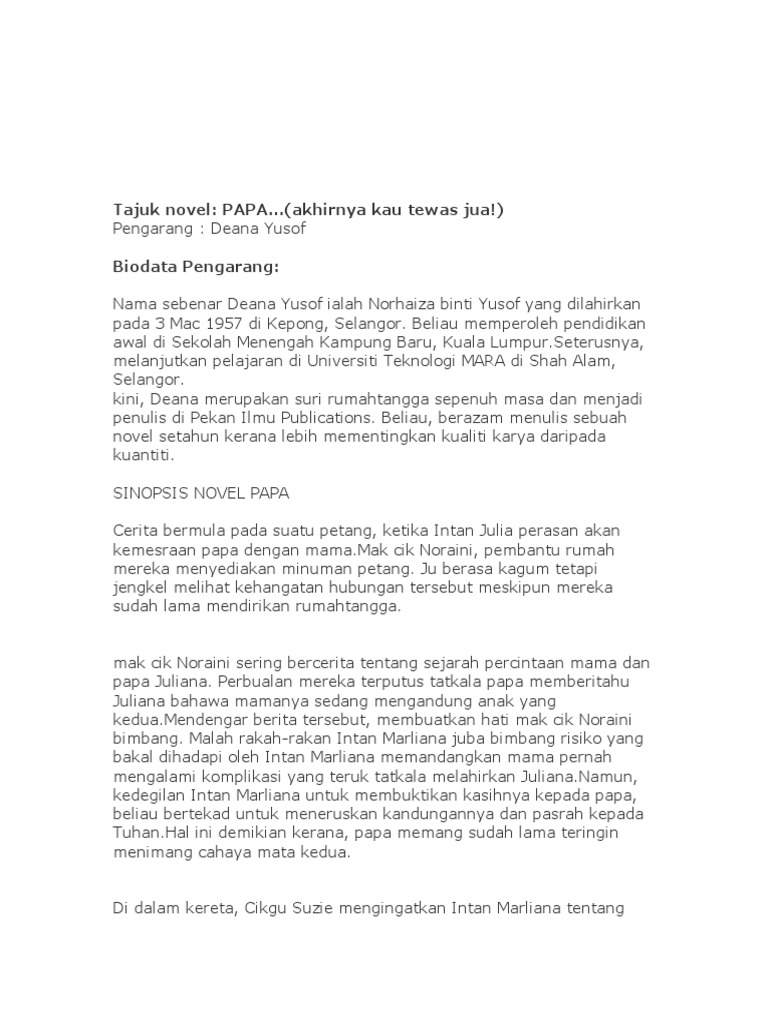 Tajuk Novel Papa Akhirnya Kau Tewas Jua Pengarang