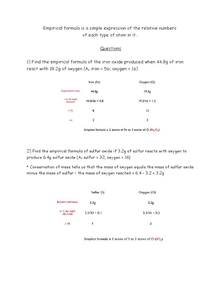 Empirical formula questions