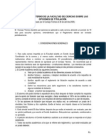 Reglamento Interno de La Facultad de Ciencias Sobre Las Opciones de Titulacion