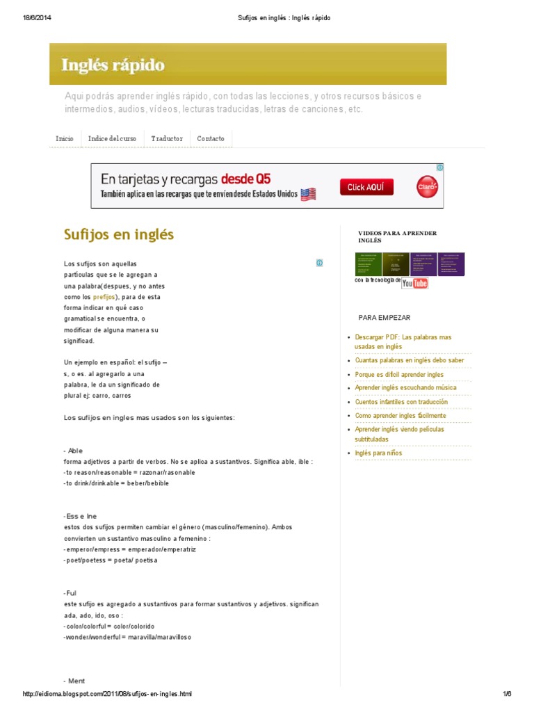 Sufijos En Inglés Inglés Rápido