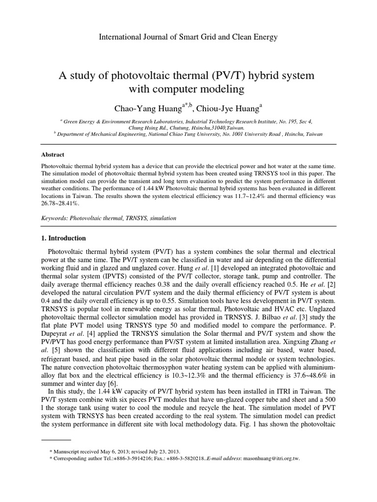 A Study of Photovoltaic Thermal (PVT) Hybrid System | PDF ...