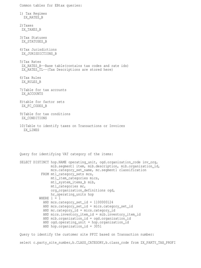 Key Oracle R12 Tax Tables Overview | PDF | Taxes | Payments