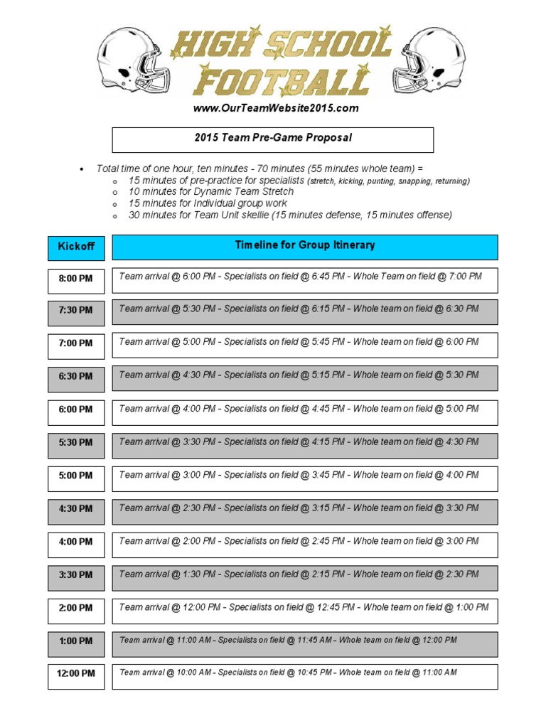 HS Football PreGame Proposal timed to Kickoff Gridiron Football