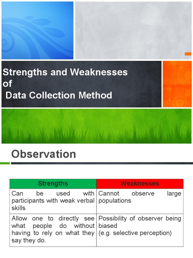 Strengths and Weaknesses of Data Collection Methods PDF Data Emotions