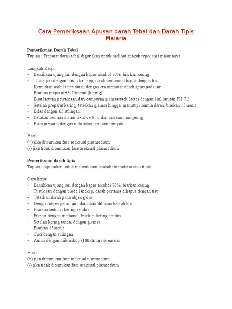 Cara Pemeriksaan Apusan Darah Tebal Dan Darah Tipis Malaria Lab Gresy
