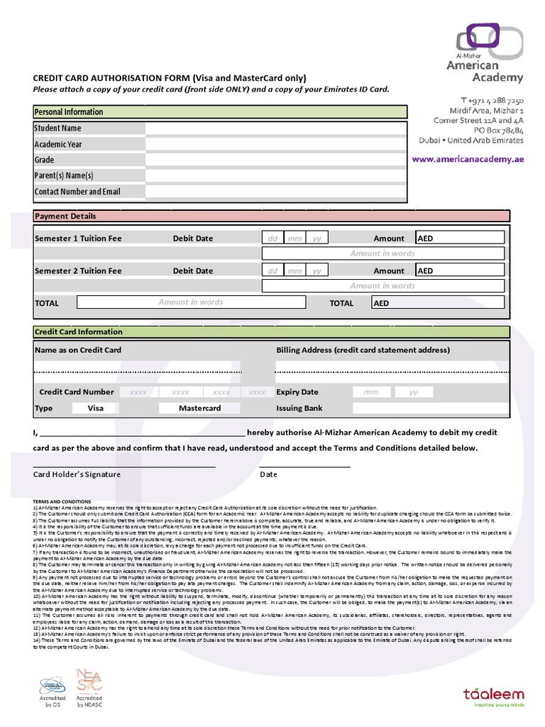 AAM Academy Credit Card Authorization | PDF