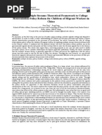 Applying Multiple Streams Theoretical Framework to College Matriculation Policy Reform for Children of Migrant Workers in China
