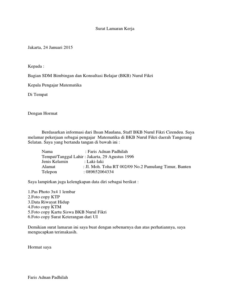 Surat Lamaran Kerja Pdf