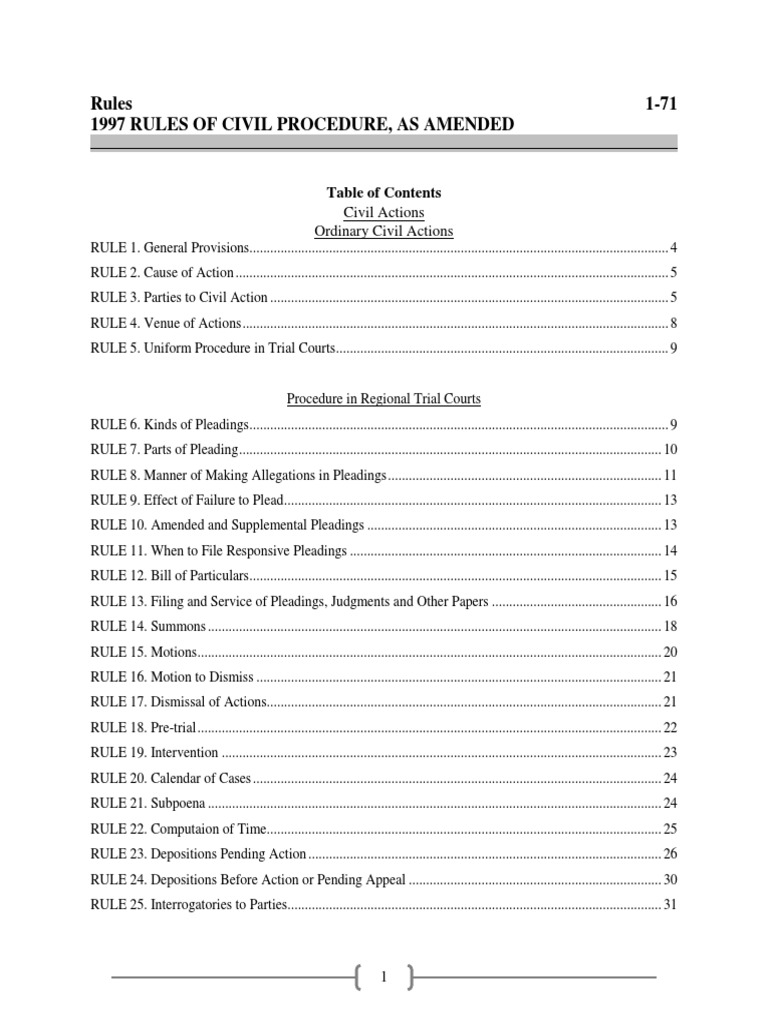 Rules of Civil Procedure Pleading Lawsuit