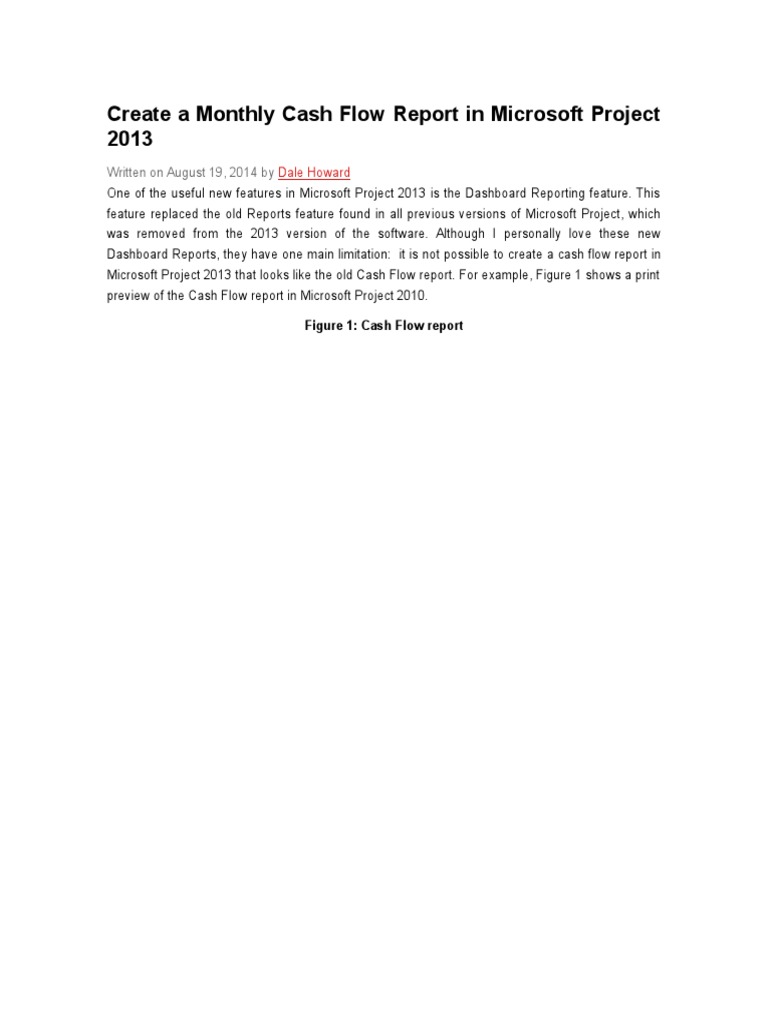 Monthly Cash Flow Report in MS Project | PDF | Microsoft Excel | Icon ...