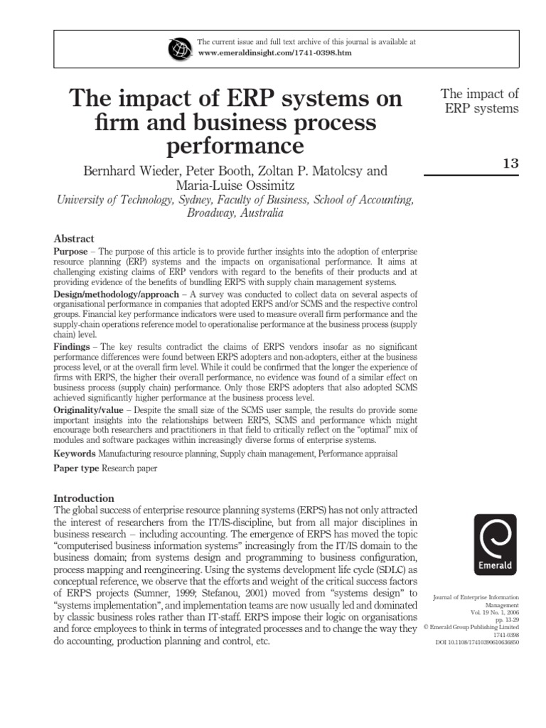 ERP Systems and Business Performance Insights | PDF | Supply Chain ...