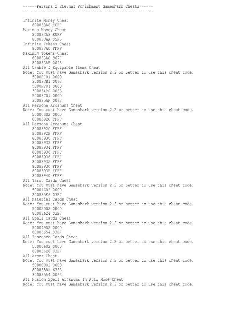 persona 2 cheats