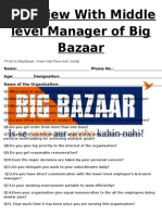 Sample Questionnaire With Manager of Big Bazaar With Middle Level Manager of Big Bazaar