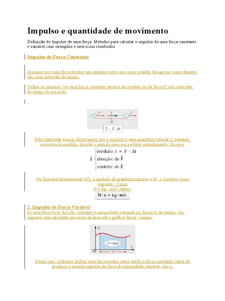 Impulso e Quantidade de Movimento: Exercícios | PDF | Iniciativa ...