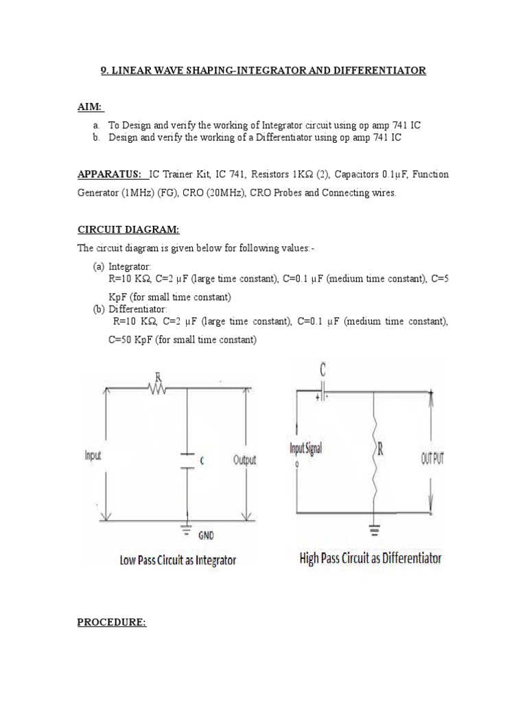 Linear Wave ShapingIntegrator and Differentiator PDF Electrical