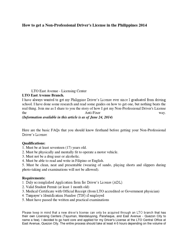 How To Get A NonProfessional Driver's License in The Philippines 2014