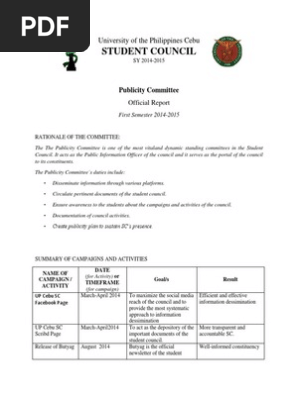 Publicity Committee Report