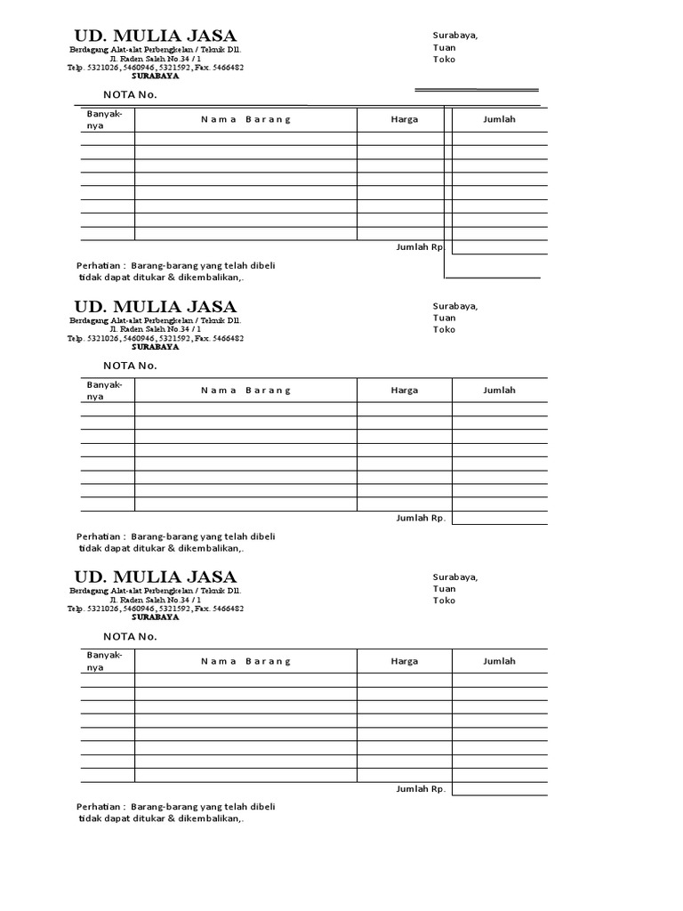 Contoh Nota Penjualan Toko Kue | PDF