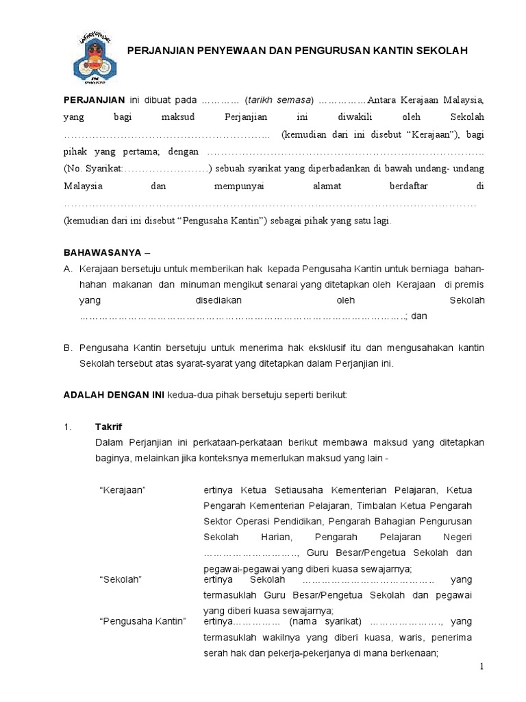 Perjanjian Penyewaan Kantin Baru 2010