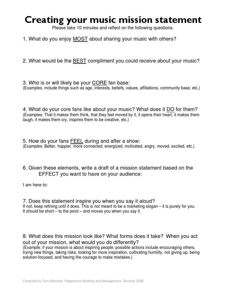 Crafting Your Music Mission Statement | PDF | Self-Improvement