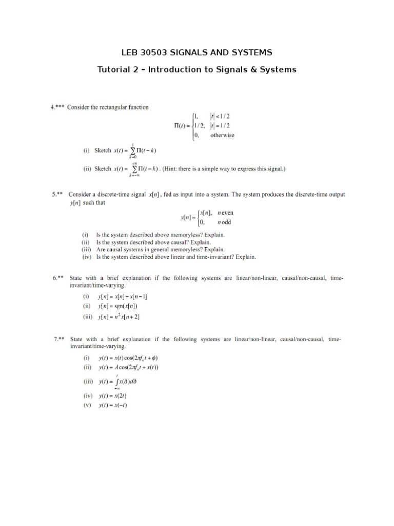 Leb 30503 Signals and Systems Tutorial 2 - Introduction To Signals ...
