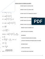 Business Finance Formulae Sheet: R PV FV